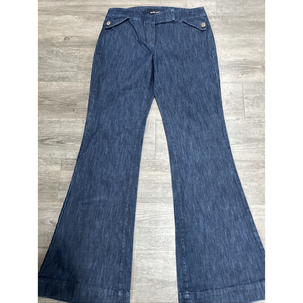 New York & Company Premium Flare Jeans Dark Blue Wide Leg Low Rise Size 6